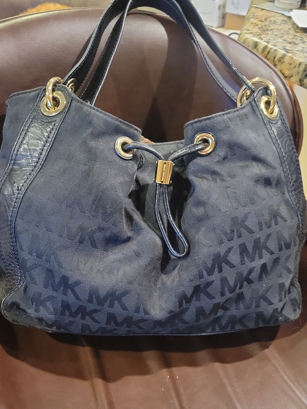 Michael Kors Black MK Logo Drawstring Tote